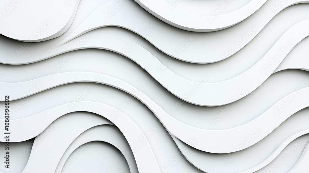 Abstract 3D white wave pattern with layered curved shapes creating a smooth and flowing design effect Abstract 3D white wave pattern with layered curved shapes creating a smooth and flowing design effect