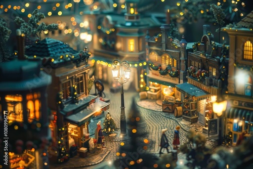 A charming cityscape with twinkling lights and a Christmas market in Pragues Old Town Square A charming cityscape with twinkling lights and a bustling market square photo