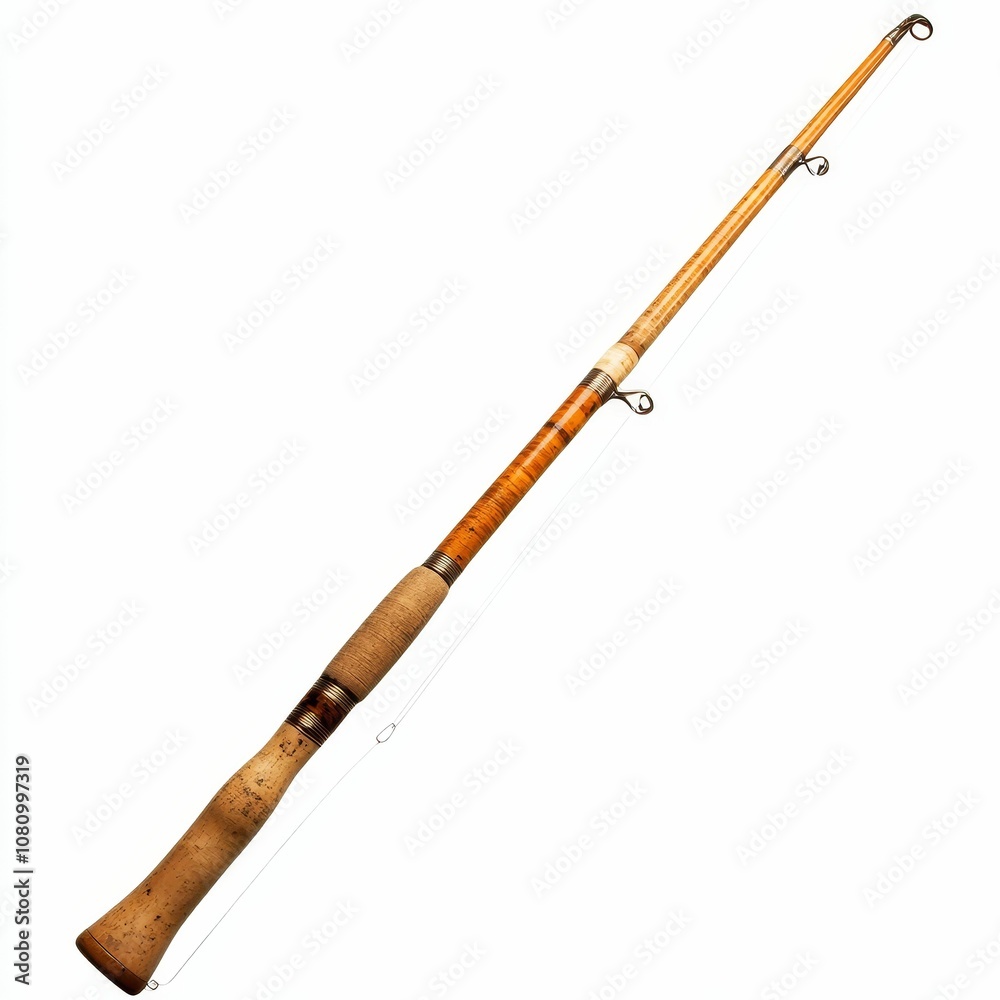 Wooden fishing rod with line and cork handle. Wooden fishing rod with line and cork handle.