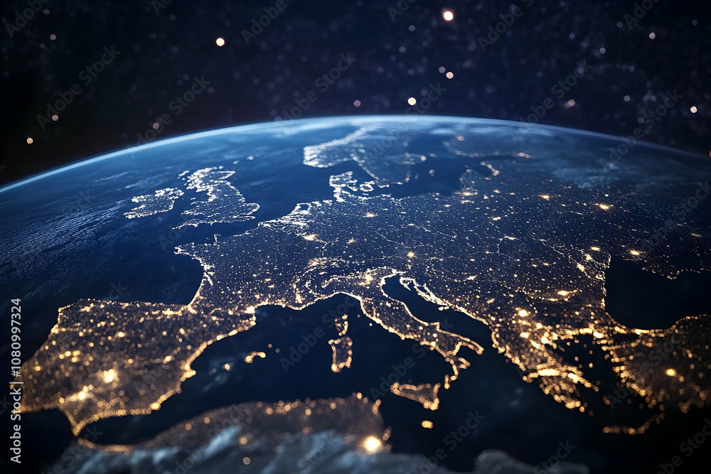 Illuminated Europe from Space: A City Network at Night Illuminated Europe from Space: A City Network at Night