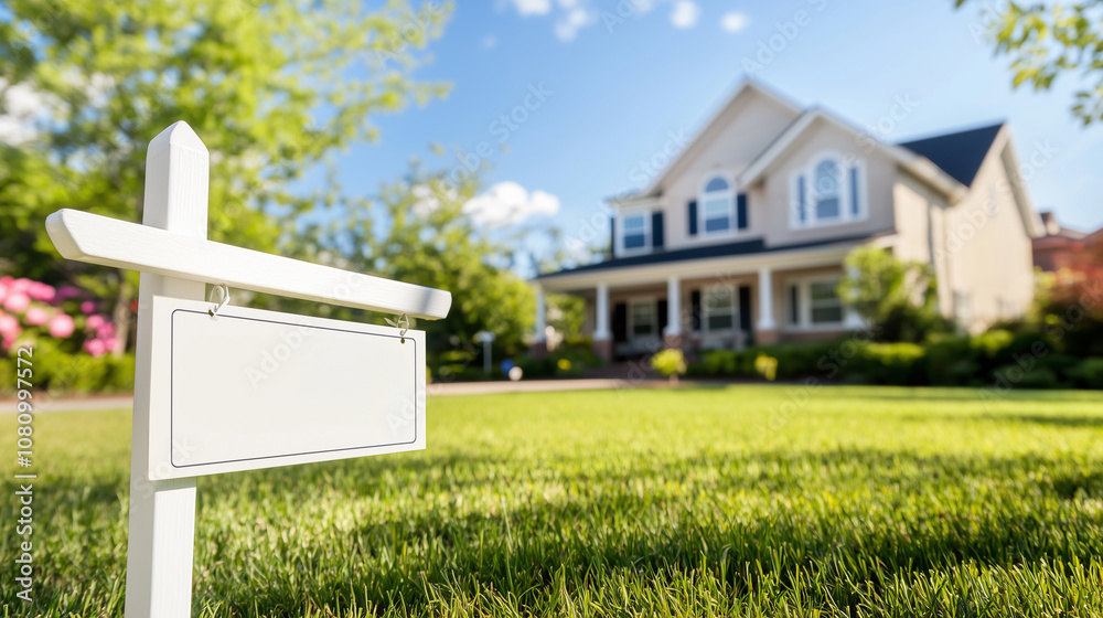 Charming House for Sale With Inviting Lawn Under a Clear Blue Sky in a Picturesque Neighborhood