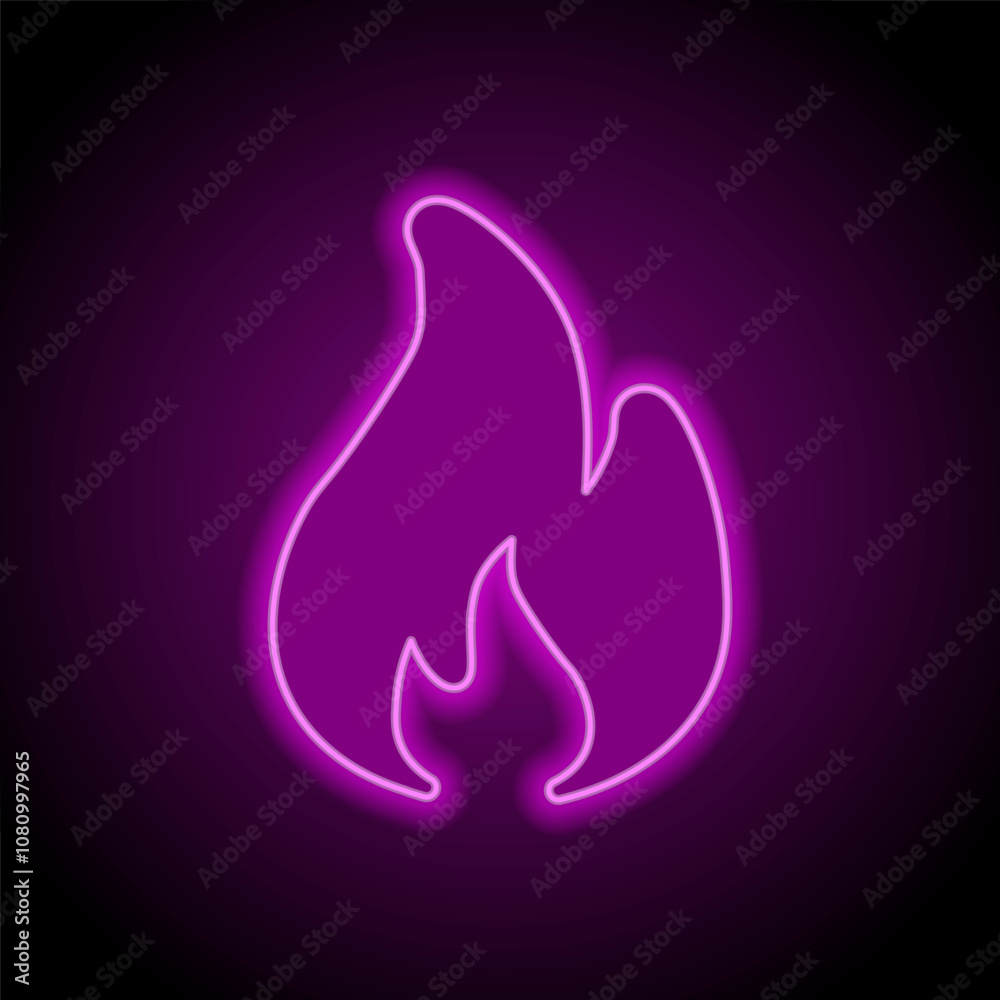 Fire simple icon vector. Flat design. Purple neon on black background Fire simple icon vector. Flat design. Purple neon on black background