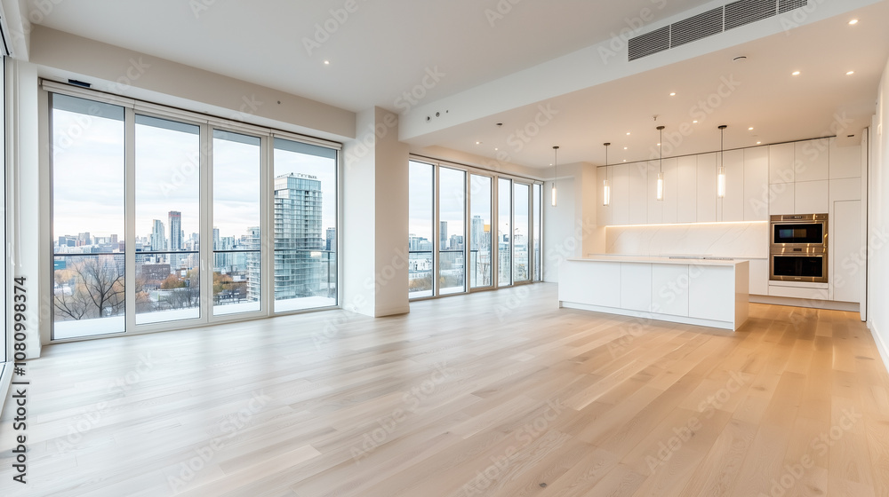 Modern Empty Apartment With Bright Lighting and Sleek Design Ready for New Owners in a Vibrant Urban Setting