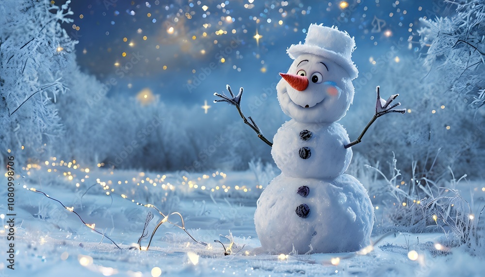 Obraz premium Frosty the Snowman in a Magical Winter Landscape