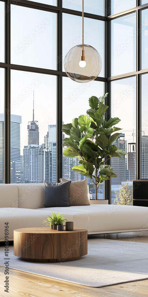 Luxurious Apartment With Panoramic Skyline Views and Modern Decor Bathed in Natural Light