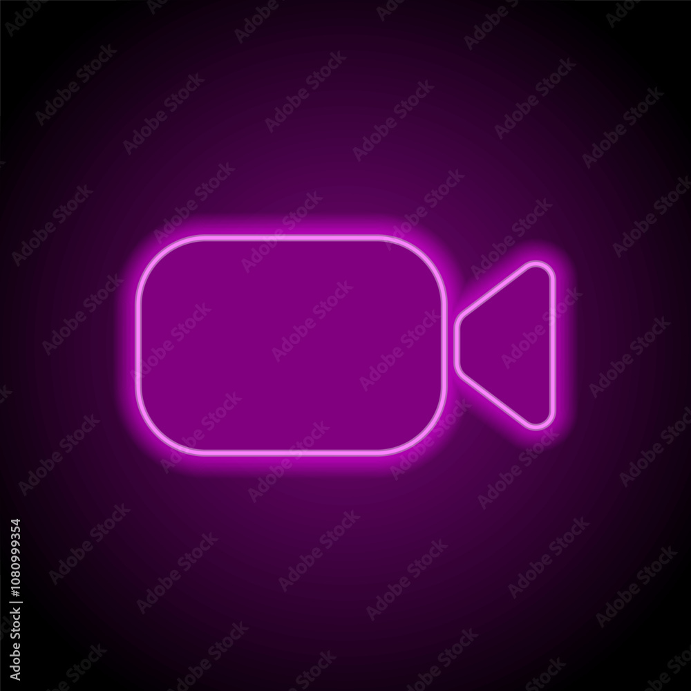 Camera simple icon vector. Flat design. Purple neon on black background Camera simple icon vector. Flat design. Purple neon on black background