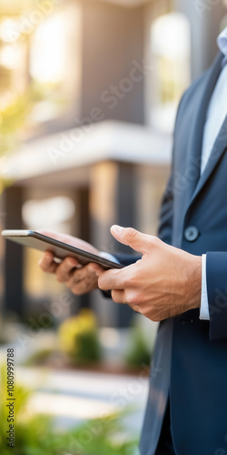 Obraz na płótnie Real Estate Advisor Showcasing a Property Through a Tablet in a Modern Setting to Engaged Homebuyers in a Virtual Environment w salonie