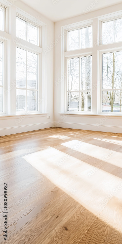 Bright and Airy Empty Apartment for Sale, Showcasing Modern Design and Clean Lines in a Sunlit Space With Large Windows