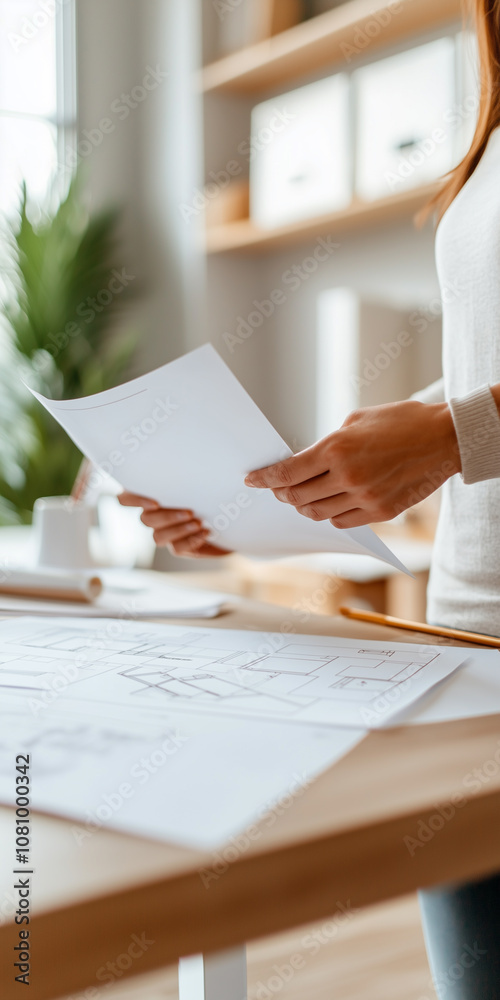 Real Estate Advisor Presents Detailed Floor Plans to a Prospective Buyer in a Modern Office Setting During a Consultation