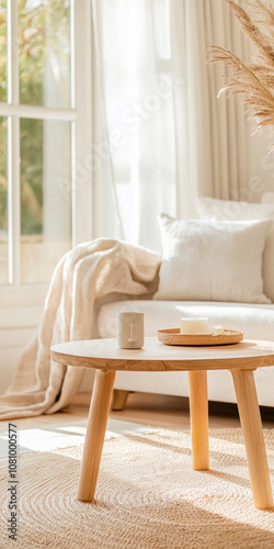 Obraz na płótnie Bright and Inviting Living Room Staged for an Open House Showcasing Cozy Furnishings and Natural Light w salonie