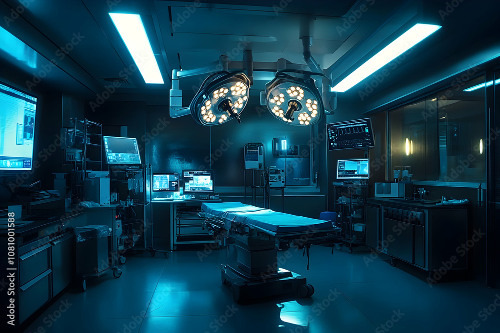 Operating room, high-tech medical environment with sterile equipment Operating room, high-tech medical environment with sterile equipment