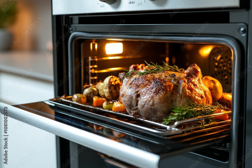 Roasted chicken and vegetables in oven. Roasted chicken and vegetables in oven.