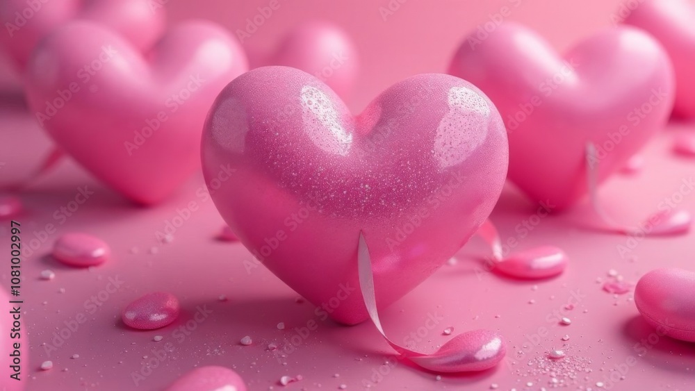 Fototapeta premium Balloon heart. Set of shiny pink balloons