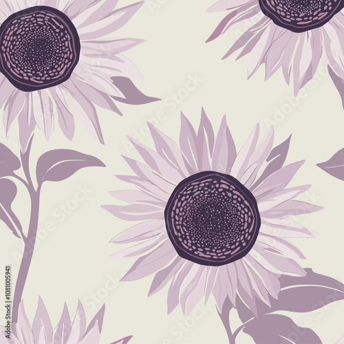 Elegant pattern of stylized sunflowers in muted  3