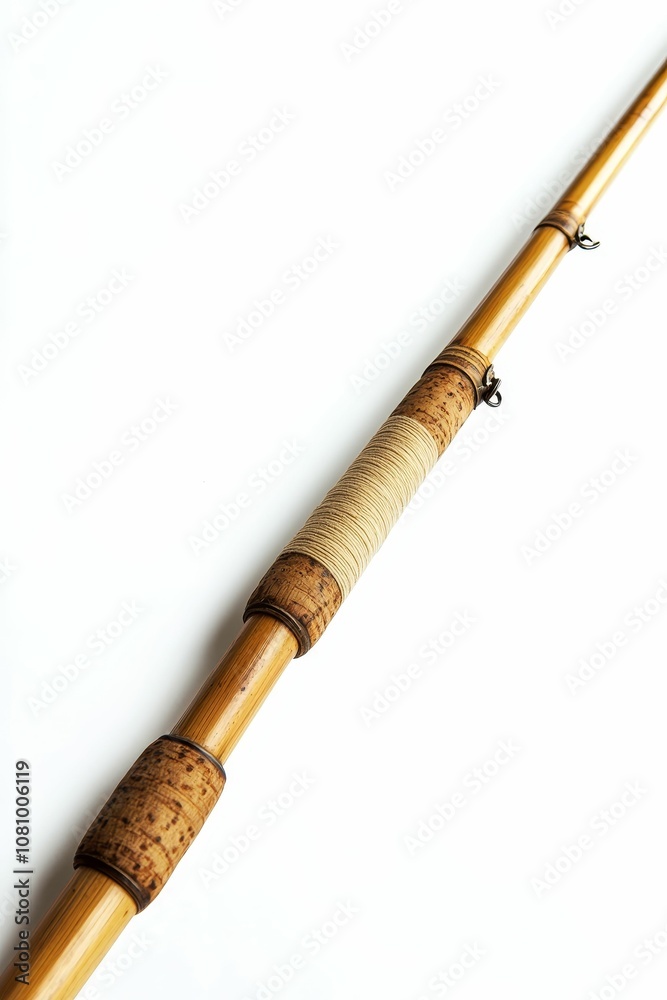 Naklejka premium Bamboo fishing rod on white background.