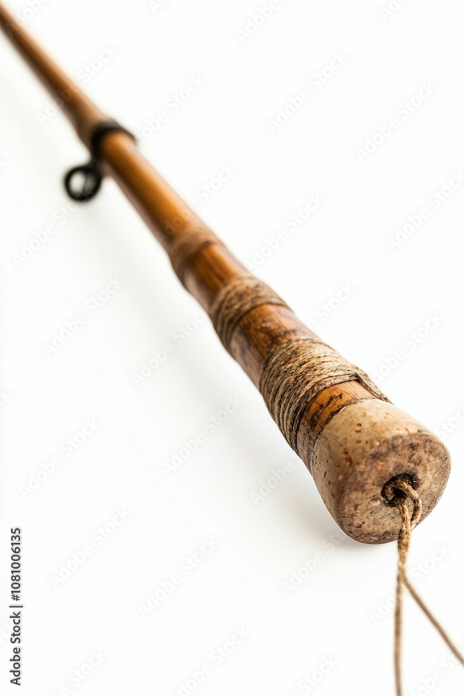 Wooden fishing rod with string and white background. Wooden fishing rod with string and white background.