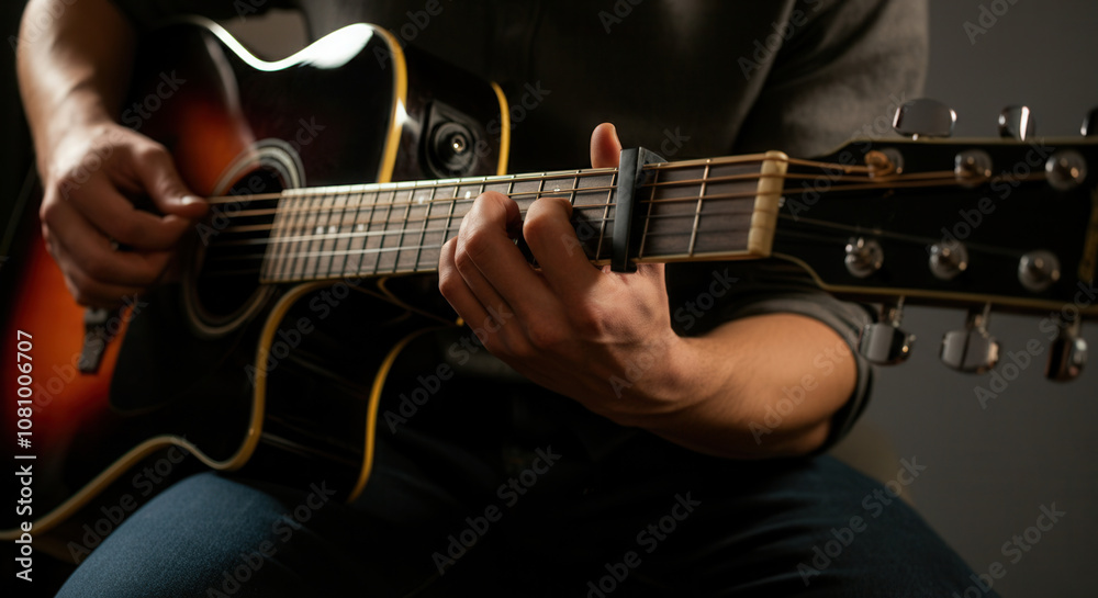 Acoustic guitar performance skilled musician Acoustic guitar performance skilled musician