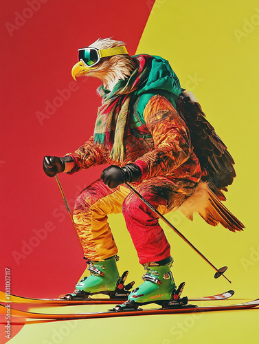 animals on skis do slalom photo