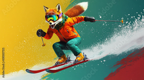 animals on skis do slalom photo