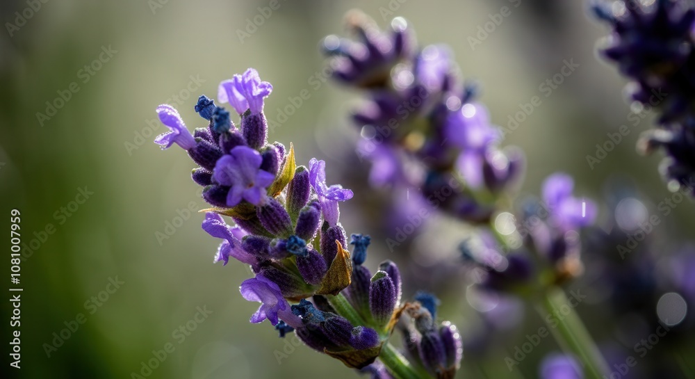 Fototapeta premium Dew-kissed lavender blooms in morning light