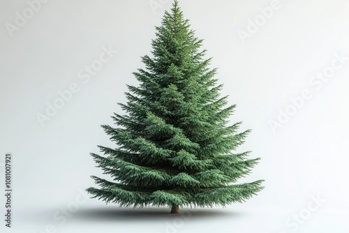 A tall, green evergreen tree with a triangular shape, isolated on a white background.