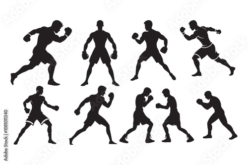 Boxing silhouette vector bundle illustration, Boxing silhouette 