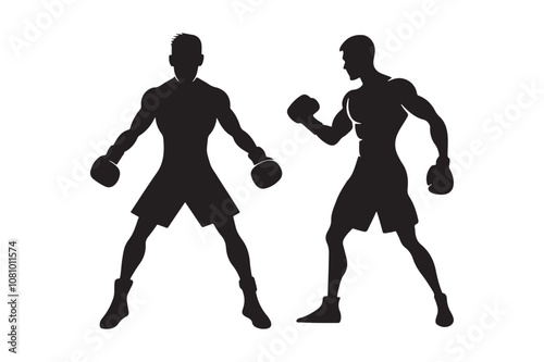 Boxing silhouette vector bundle illustration, Boxing silhouette 
