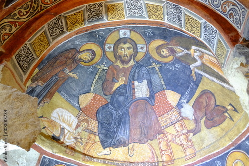 The highlight of Göreme Open-Air Museum is the stunning Dark Church carved in rocks. Cappadocia, Turkey.