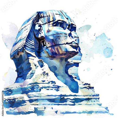 A watercolor drawing of the Great Sphinx of Giza, isolated on a white background. Great Sphinx of Giza vector.