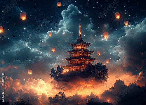 chinese temple at night