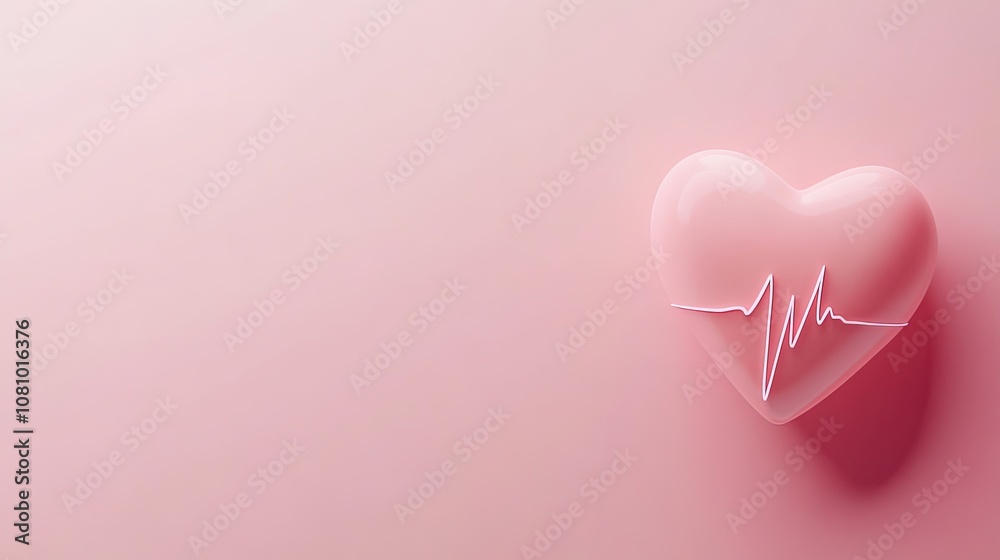 A pink heart with a heartbeat line on a soft background.