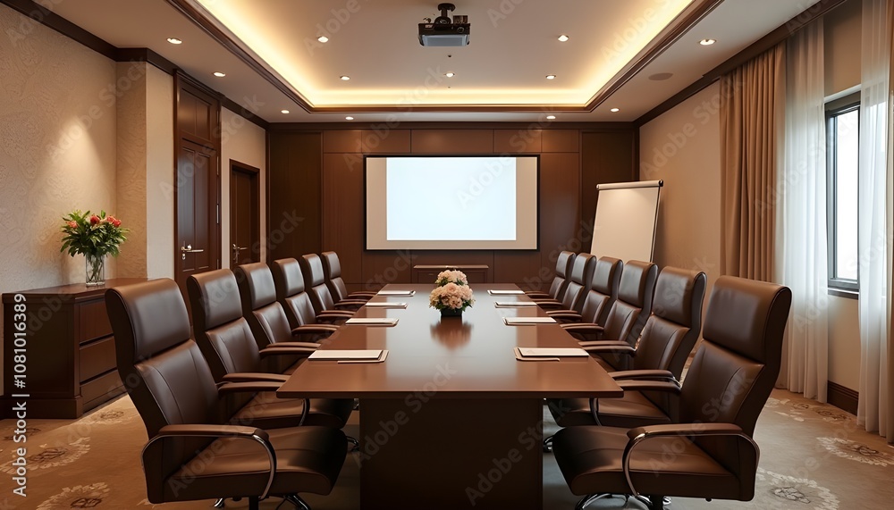 A high-tech luxurious conference board meeting room with full of audio visual aids and perfect environment for business presentation. A high-tech luxurious conference board meeting room with full of audio visual aids and perfect environment for business presentation.