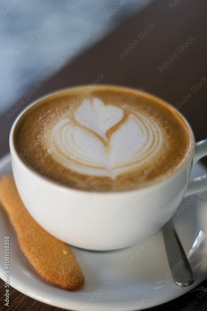 Cappuccino Latte art, con biscotto Cappuccino Latte art, con biscotto