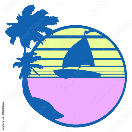 Ship Sun Striped Sailor Captain Water Boat Cruise Fun Vacation South Seas Tropical Warm Weather Caribbean Nature Lover Summer Holiday Life Isolated T-Shirt Poster Sticker Print Illustration Design