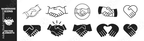 Handshake icons set. Business handshake. Contract agreement