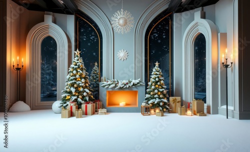 Png trasparente natale decorazione natalizia paesaggio con neve da cui emerge palla dell'albero di natale christmas backdrop professional studio photography  photo