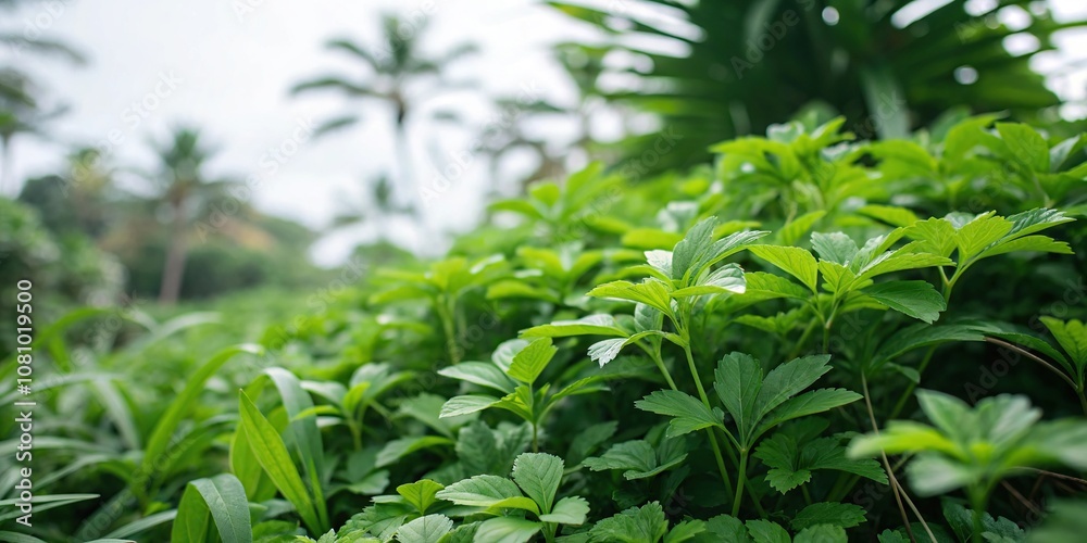 Dense cluster of small tropical green leaves in a garden setting with soft focus, closeup, garden, plant, botany Dense cluster of small tropical green leaves in a garden setting with soft focus, closeup, garden, plant, botany