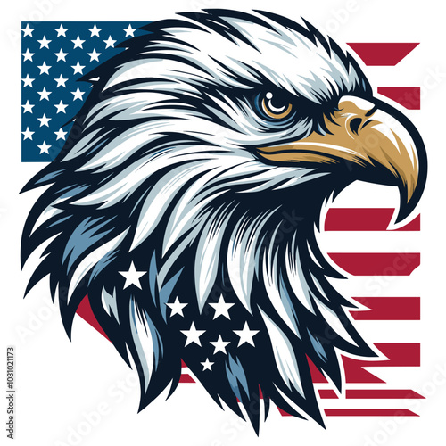 American eagle head illustration in red, white, blue, patriotic vector design emblem photo