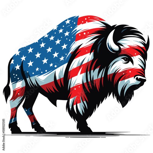 American flag buffalo silhouette vector art with stars and stripes patriotic design