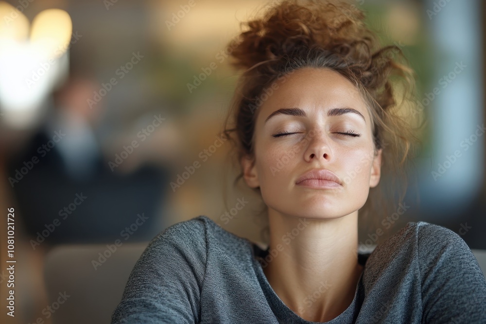 Young woman practicing mindfulness in a cozy indoor setting during daylight hours Young woman practicing mindfulness in a cozy indoor setting during daylight hours