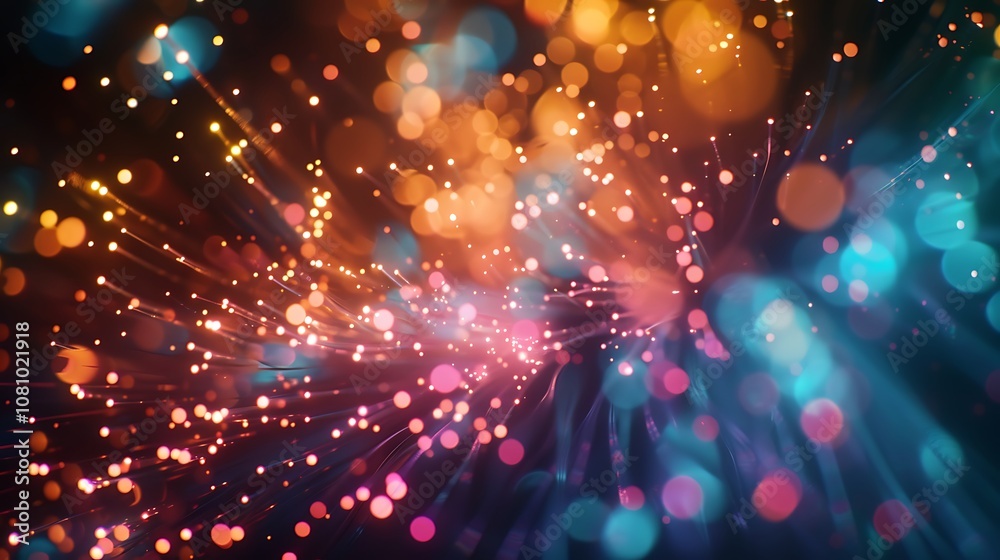 Fototapeta premium Close up fiber optics glowing light for creative design