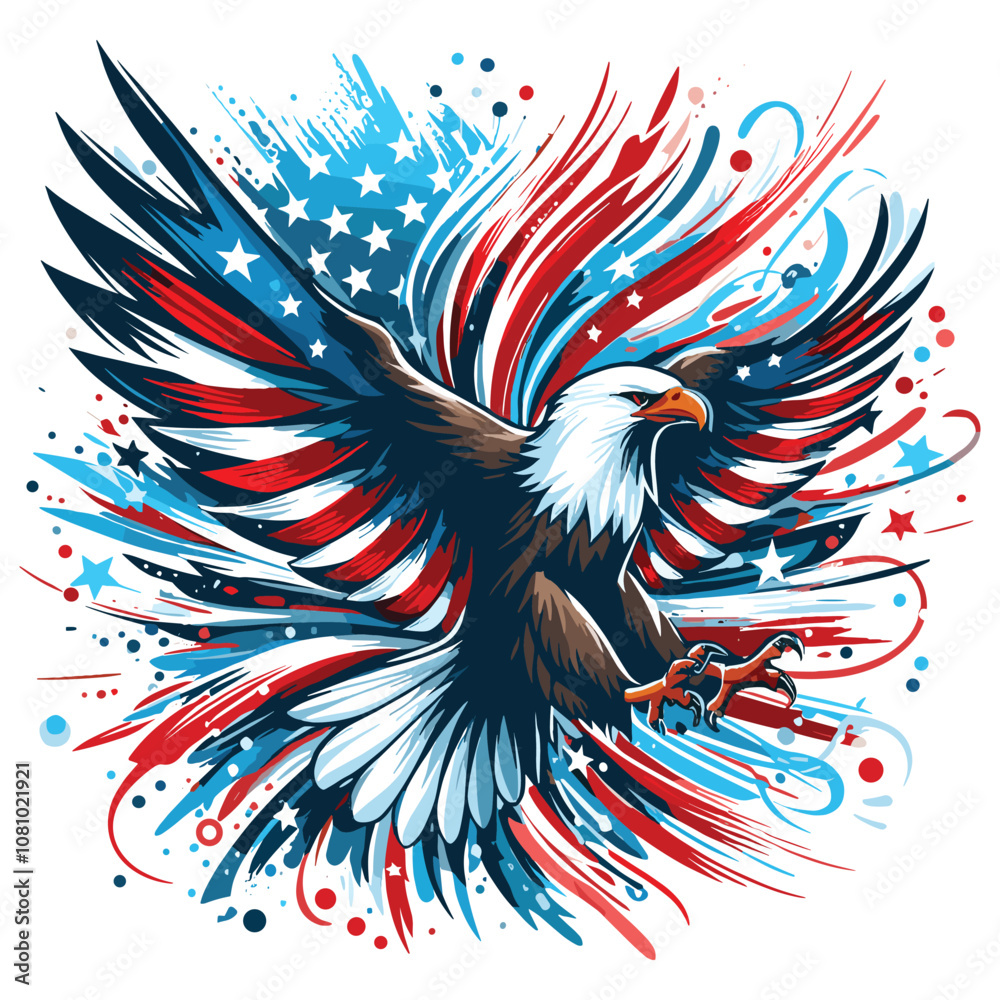 Patriotic bald eagle illustration, red white blue, symbolizes freedom, perfect for July 4th Patriotic bald eagle illustration, red white blue, symbolizes freedom, perfect for July 4th