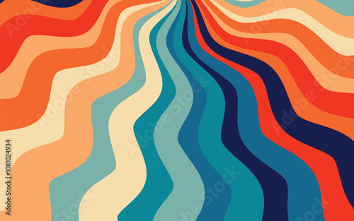 Bold and dynamic abstract wave pattern in warm and cool tones. retro, vintage aesthetic  design