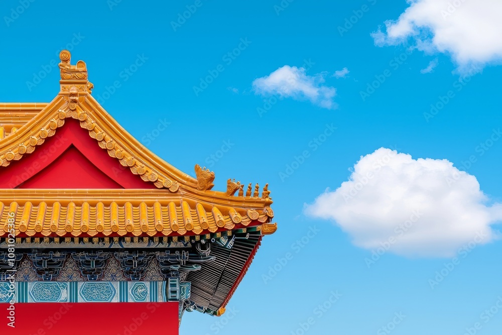 Fototapeta premium In Beijing China, a view of ancient Chinese architecture from a forbidden city entrance door