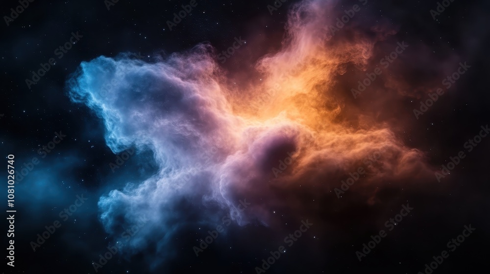 An ethereal scene of cosmic clouds exhibiting orange and blue hues, representing the limitless possibilities and beauty of the universe's vastness. An ethereal scene of cosmic clouds exhibiting orange and blue hues, representing the limitless possibilities and beauty of the universe's vastness.