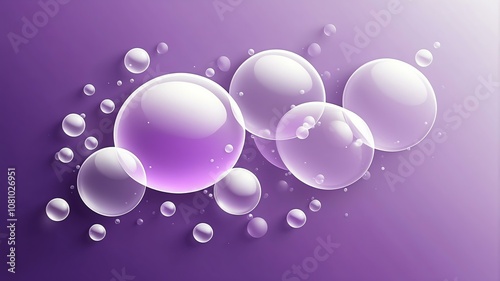 Aesthetic scattered transparent bubbles on purple to white gradient background