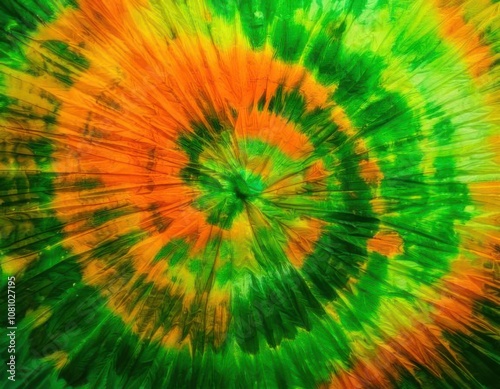Orange and green color tie dye fabric texture background