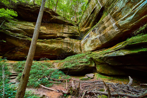 Cantwell Cliffs Rock Formations and Tree Trunk Eye-Level View photo