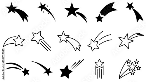 Set of stars, christmas stars, set of christmas star, black and white, star, shooting star, religious star, star icons, black icons