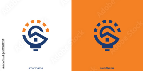 Creative Smart Home Logo. Home and Lightbulb with Minimalist Style. Home Sun Logo, Icon, Symbol, Vector, Design Inspiration.
